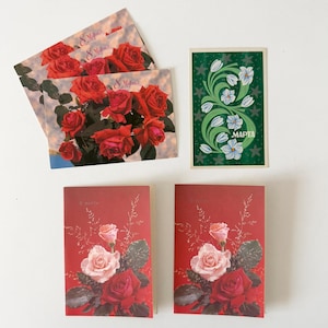 carte postale de voeux soviétique vintage avec des fleurs, cartes postales du 8 mars, cartes postales inutilisées de l'URSS
