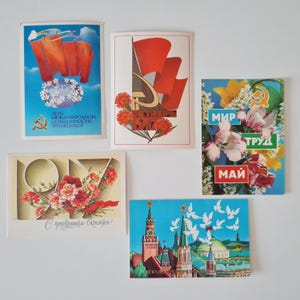 Ensemble de cartes postales patriotiques vintage soviétiques, jour férié du 1er mai, jour férié de la révolution d'octobre, Lénine, le marteau et la faucille, cartes postales URSS