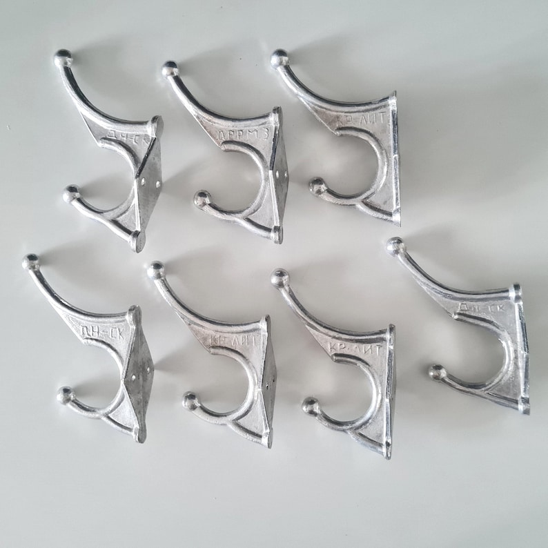 Set of 7 Vintage Metal Wall Hooks, Soviet Coat Hooks, Strong Hook, Soviet Design, Made in USSR image 1