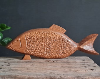 Vintage handmade carved wooden fish, Home decor, Big fish, Wooden figurine