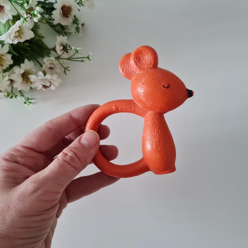 Soveit Rattle Soviet Vintage Baby Rattle Orange Mouse, Vintage Plastic Toy, Children ...