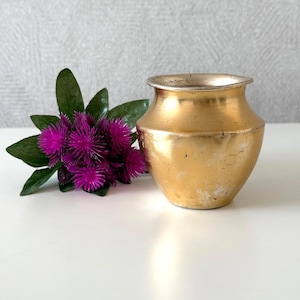 Vintage Gold Tone Aluminum Vase, Small Minimalist Metal Pot, Soviet Era Minimalist Decor, Rustic Bud Vase, Mid Century