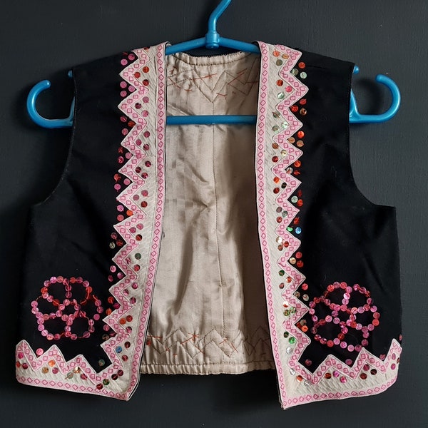 Vintage kids embroidered waistcoat, Handmade 1980s, Kids matinee costume, sequin vest