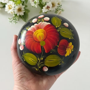 Vintage Russian Hand Painted Lacquer Box – Floral Folk Art Trinket Box USSR