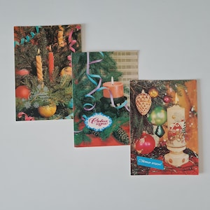 Conjunto de postales navideñas soviéticas, postales rusas de Año Nuevo, postales antiguas de la URSS
