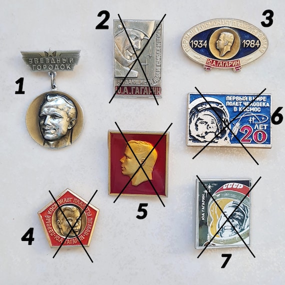 Yuri Gagarin USSR Pins, First Cosmonaut, Vintage Russian Space Program Collectibles