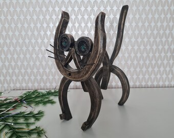 Wooden cat figurine, Handmade wooden decor, Housewarming gift, Country house decor, Natural wood products