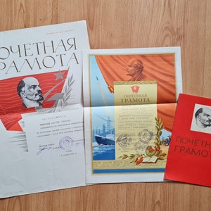 Satz von russischen Verdiensturkunden, Dokumente UdSSR,gesetzt 1970er Jahre,Leninbilder,sowjetische Memorabilien 1970er Jahre,sowjetische Ehrenurkunde