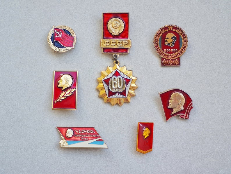 Lenin pin, soviet badges set, soviet memorabilia, russian history pin, soviet era, patriotic pin image 1