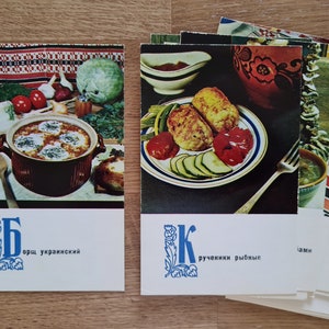 Russische Vintage Postkarten Set, Ukrainische Küche, Rezepte mit Illustrationen, 15 farbigen Postkarten