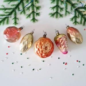 Vintage Christmas ornaments Set, Yellow Orange glass ornaments, USSR New Year decoration,  Ornaments for Xmas tree