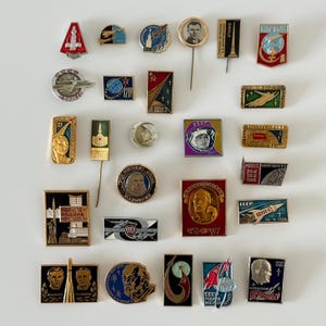 Vintage Soviet Space Pins - USSR Enamel Badges - Space Race Memorabilia