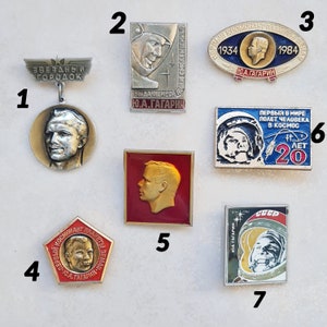 Yuri Gagarin USSR Pins, First Cosmonaut, Vintage Russian Space Program Collectibles