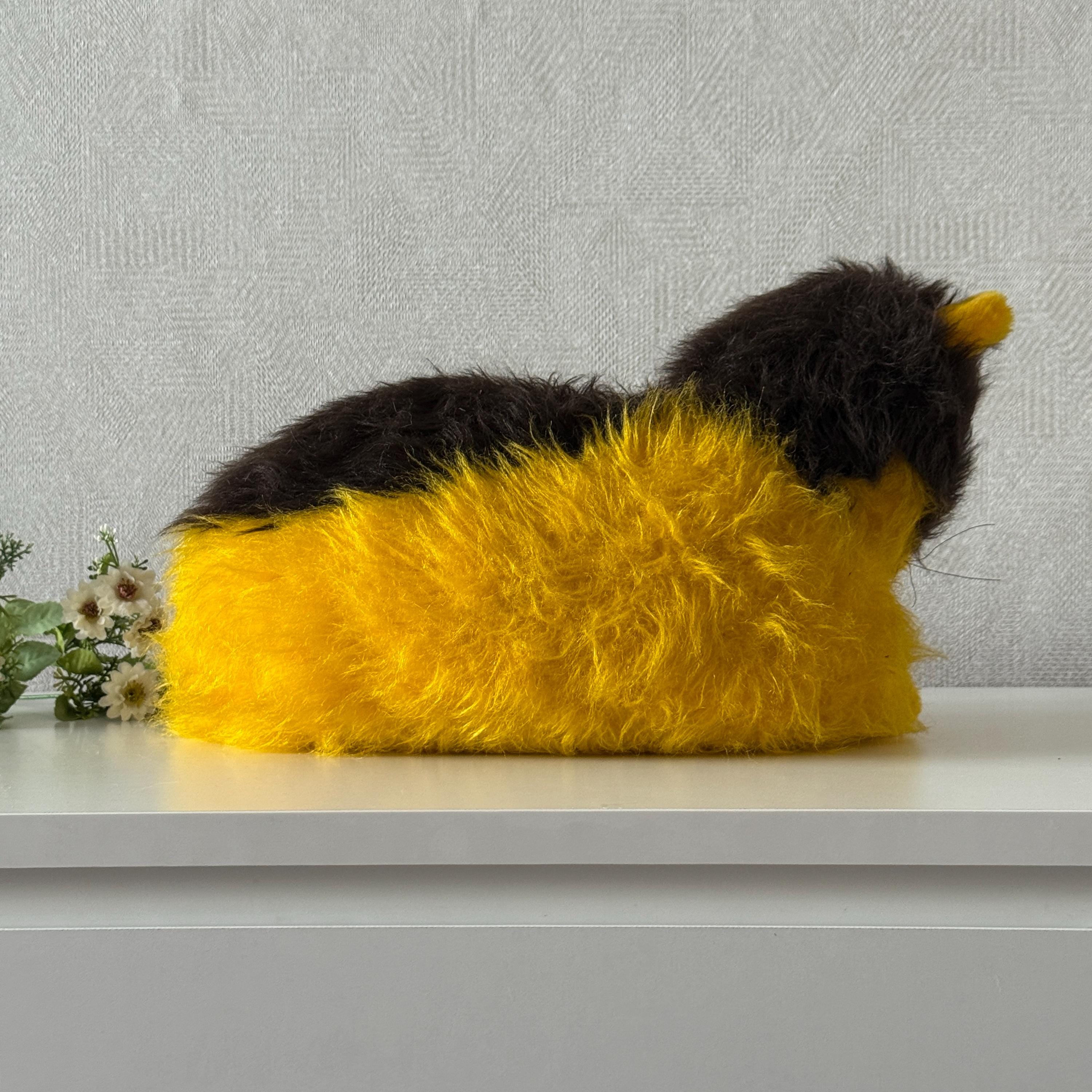 Vintage Soviet Plush Cat, 1980s USSR Stuffed Toy, Retro Yellow