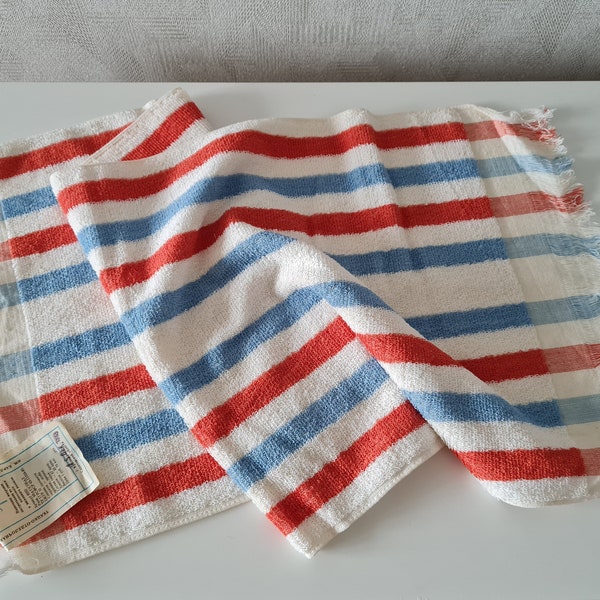 Soviet vintage striped terry towel with factory label, Soviet bath towel 1983, NEW