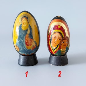 Huevo de Pascua ortodoxo de madera, retrato religioso de Jesucristo, Madre de Dios, regalo de Pascua, regalo de arte de huevo de madera, religioso, huevo de Pascua en un soporte