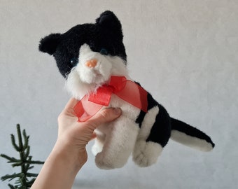 Soviet vintage soft toy Cat, Vintage stuffed black white cat, Old toy, Kitten, Photo decor, Soviet plush toy