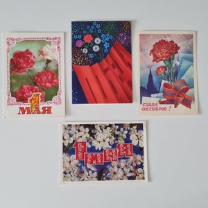 Lot de 4 cartes postales patriotiques soviétiques, jour férié du 1er mai, révolution d'octobre, cartes postales anciennes de l'URSS