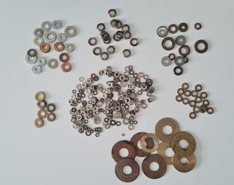 Vintage round metal parts of different diameters, flat metal rings, Steampunk art, DIY