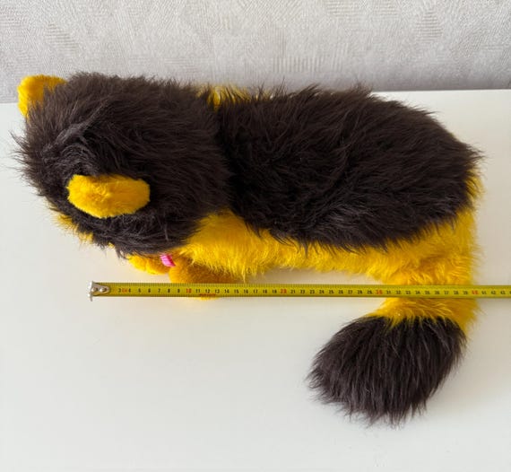 Vintage Soviet Plush Cat, 1980s USSR Stuffed Toy, Retro Yellow