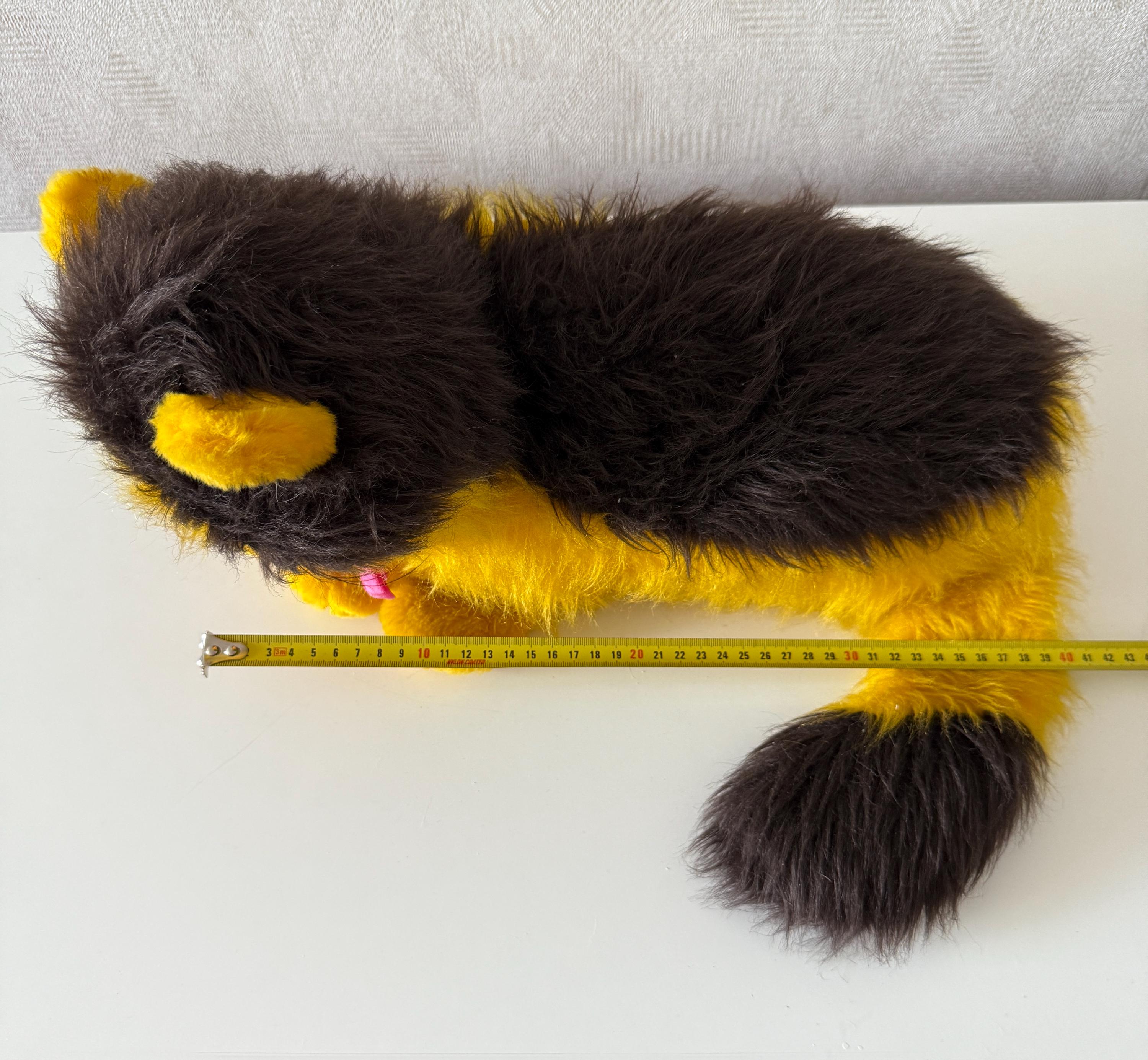 Vintage Soviet Plush Cat, 1980s USSR Stuffed Toy, Retro Yellow
