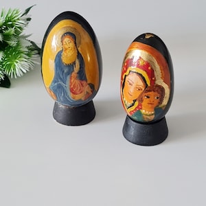 Orthodox wooden easter egg, Jesus Christ Portrait Religious, Mother of God, Easter gift, Wood Egg Art gift, Religious, Pascha egg on a stand