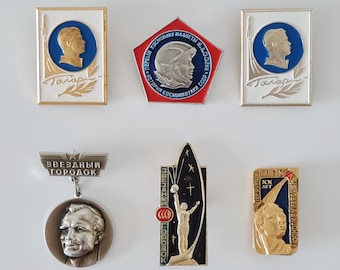 Yuri Gagarin USSR Pins, First Cosmonaut, Vintage Russian Space Program Collectibles