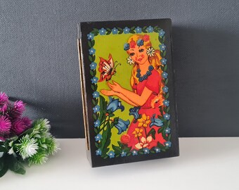 Vintage wooden Jewelry Box, Ukrainian vintage, black wooden painting jewelry casket