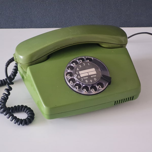 Vintage rotary phone Dial desk green color telephone FeTAp 791-1 Office decor