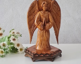 Hand carved wood angel vintage handmade home decor