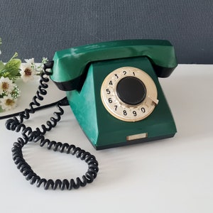 Vintage rotary phone Dial desk green telephone Office decor