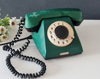 Vintage-Telefon mit Wählscheibe, grünes Schreibtisch-Telefon, Büro-Dekor