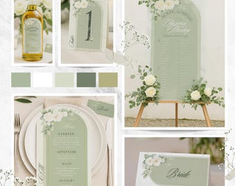 Sage Green Marble Wedding Stationery Template Set (Editable Canva)