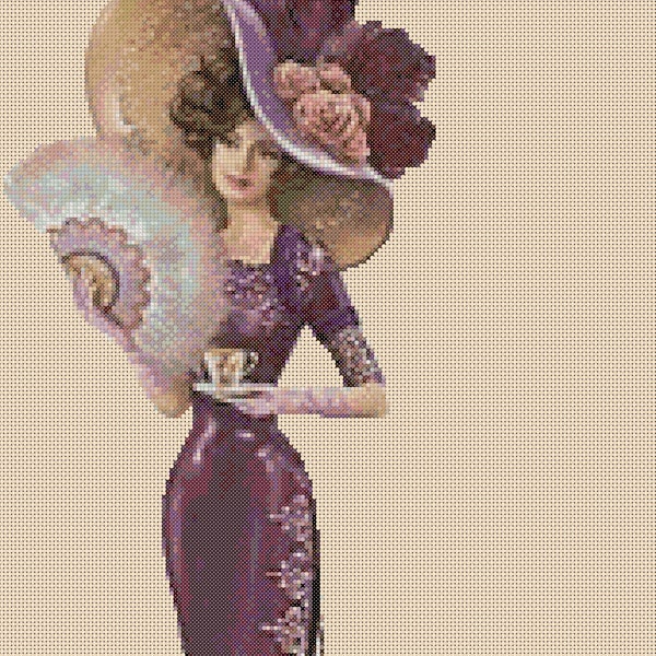 Electronic PDF Printable Cross Stitch Chart Elegant Lady No. 156 h