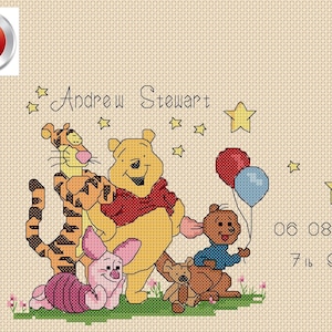 Registro de nacimiento de Winnie Pooh - nuevo bebé - descarga digital PDF gráfico de punto de cruz