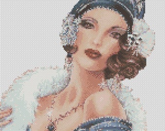 Digital Printable PDF Cross Stitch Chart Art Deco Lady No. 162