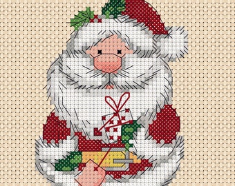Holiday Cross Stitch Kit in Card Size Santa Checks Santa Head Counted Cross Stitch Kit 5 x 7 Santa Head with Checkered Border