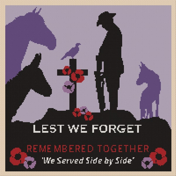PDF Cross Stitch Chart Lest We Forget Remembrance Day animals in war 1a