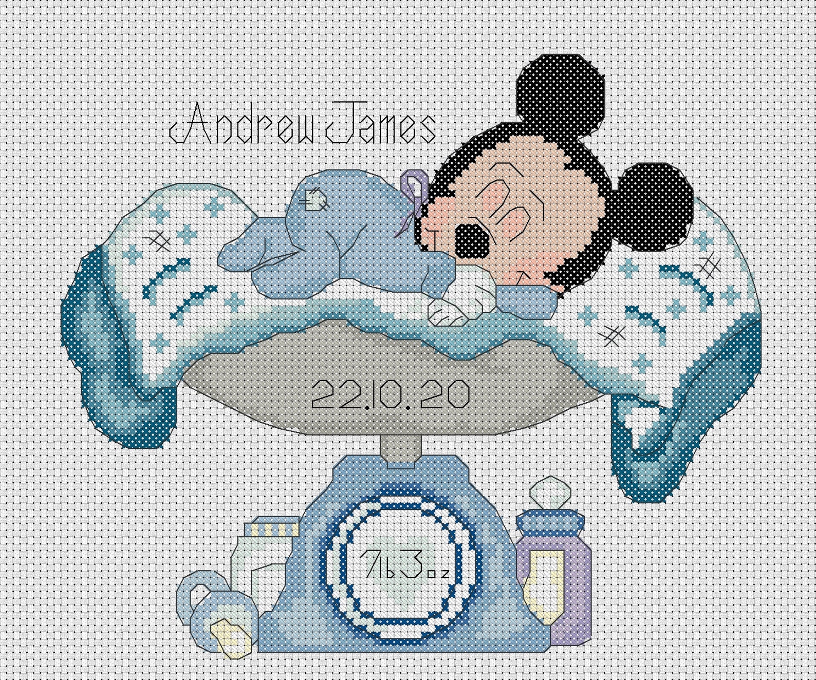 Printable PDF Cross Stitch Chart Mickey Mouse 2 New Baby Birth Etsy