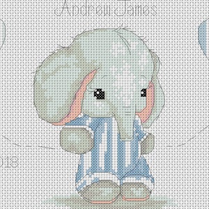Gráfico de ponto cruz em PDF Novo amostrador de nascimento de bebê - Anúncio de nascimento de bebê elefante azul