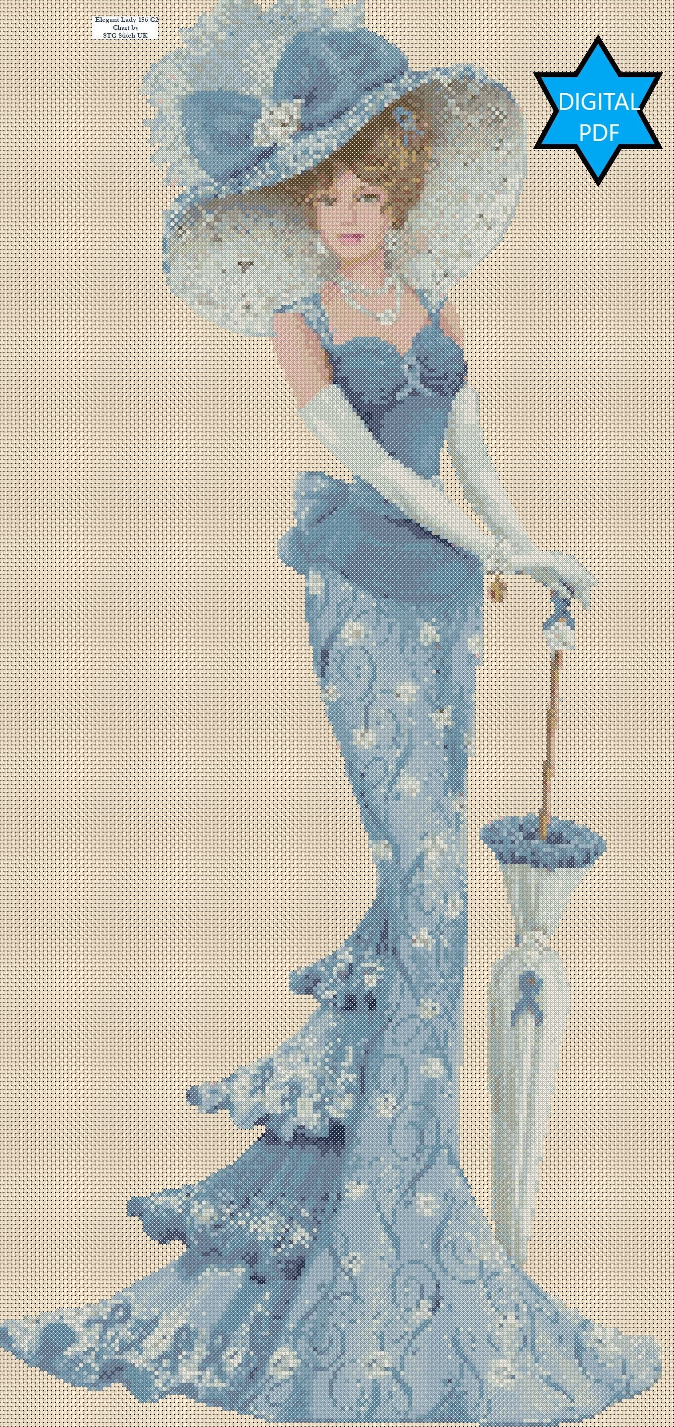 Electronic Printable PDF Cross Stitch Chart Elegant Lady No. 156 G2