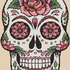 Electronic printable PDF Cross Stitch Chart Sugar Skull Day of the Dead No. 3b