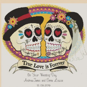 PDF Cross Stitch Chart Wedding Day Just Married Sugar skull day of the Dead