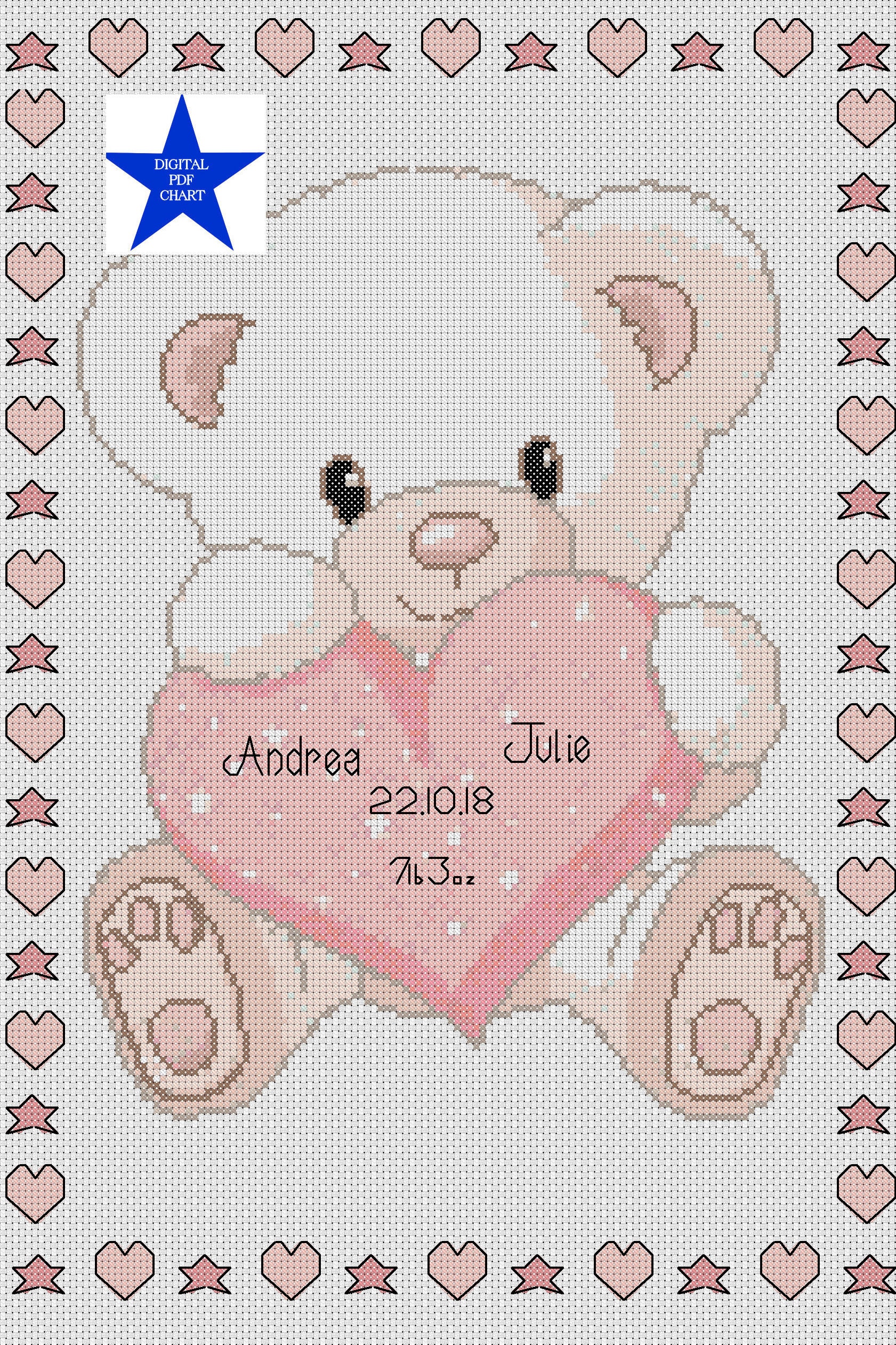 PDF Cross Stitch Chart New Baby Birth Sampler Birth Etsy Free baby animal alphabet counted cross stitch pattern