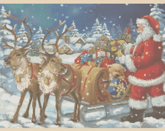 PDF Cross Stitch Chart Santa and Reindeer 550