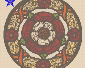 PDF Cross Stitch Chart Tudor Rose Stained Glass Style No. 452