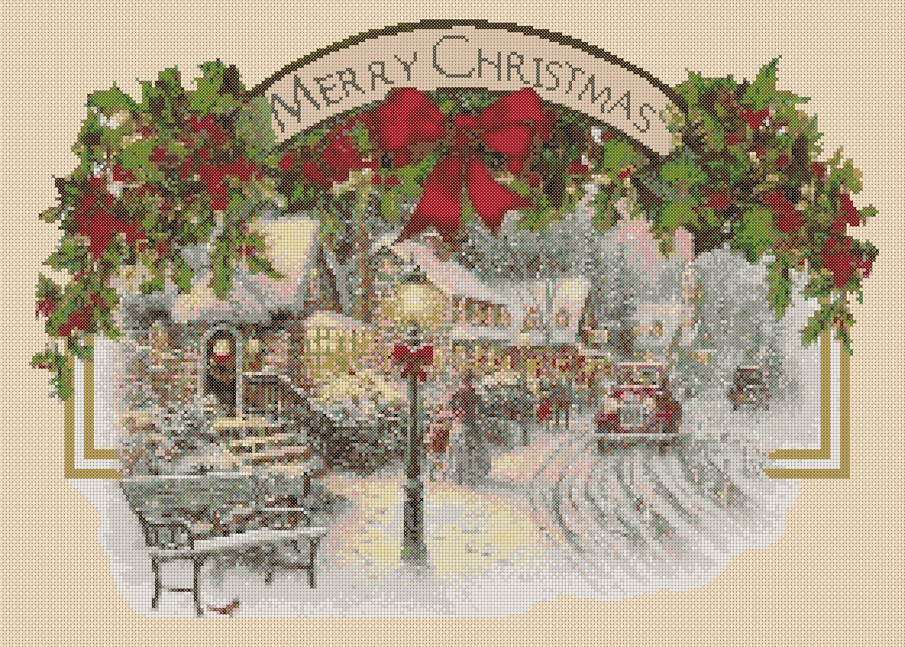 Digital Download PDF Cross Stitch Chart Christmas Village Scene - DMC ...