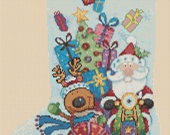 Printable PDF Cross Stitch Chart Christmas Stocking - Santa's Christmas Delivery