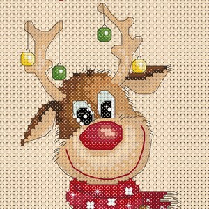Schema punto croce PDF stampabile Renna di Natale dimensione ideale per biglietto di auguri natalizi