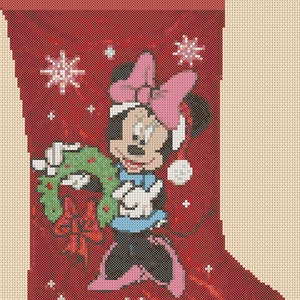 Digital download PDF Cross Stitch Chart Christmas Stocking - Minnie Mouse